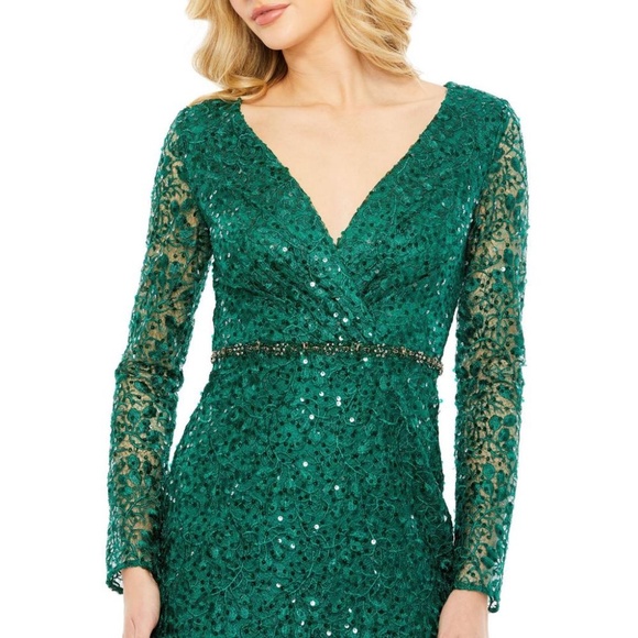 NWT Mac Duggal Beaded Embroidery Illusion Sleeve Dress - size 22 - Picture 3 of 8